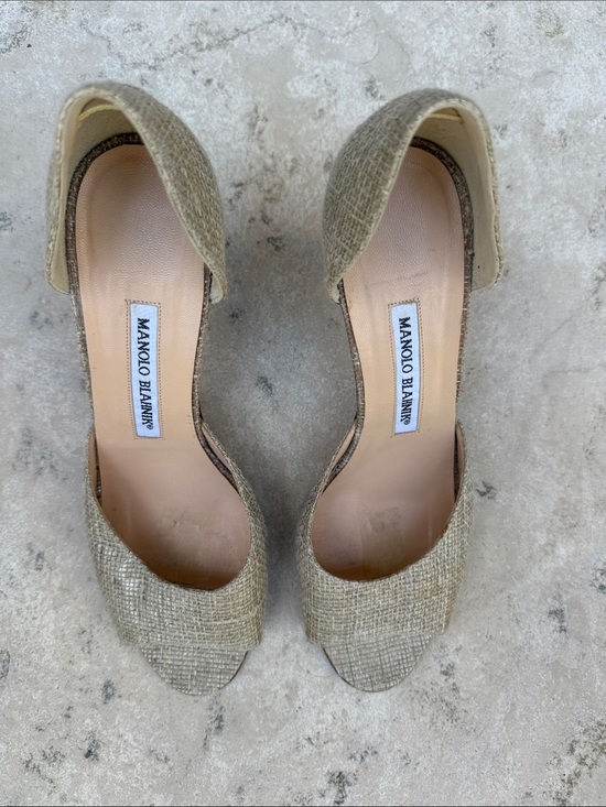 Manolo Blahnik Shoes - Manolo Blahnik Beige Tweed D'Orsay Heels